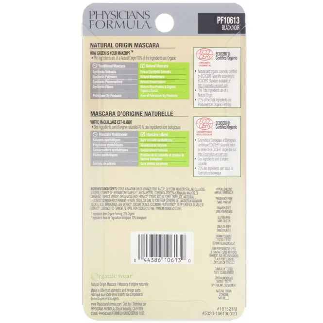 Physicians Formula, Organic Wear, туш для ресниц натурального происхождения, черная, 7,5 г