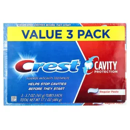 Crest, Cavity Protection, зубная паста против кариеса с фтором, обычная паста, 3 тюбика по 161 г (5,7 унции)