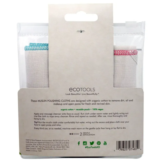 EcoTools, Муслиновые Полирующие Салфетки, 2 Салфетки