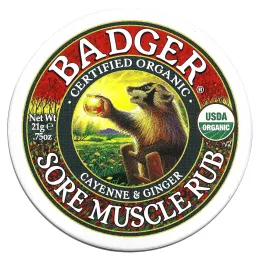 Badger Company, Sore Muscle Rub, мазь от боли в мышцах с кайенским перцем и имбирем, 21 г (0,75 унции)