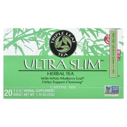Triple Leaf Tea, Ultra Slim, травяной чай, с листьями белой шелковицы, без кофеина, 20 чайных пакетиков, 33 г (1,16 унции)