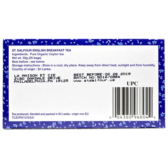 St. Dalfour, Органический чай English Breakfast, 25 пакетиков, 50 г