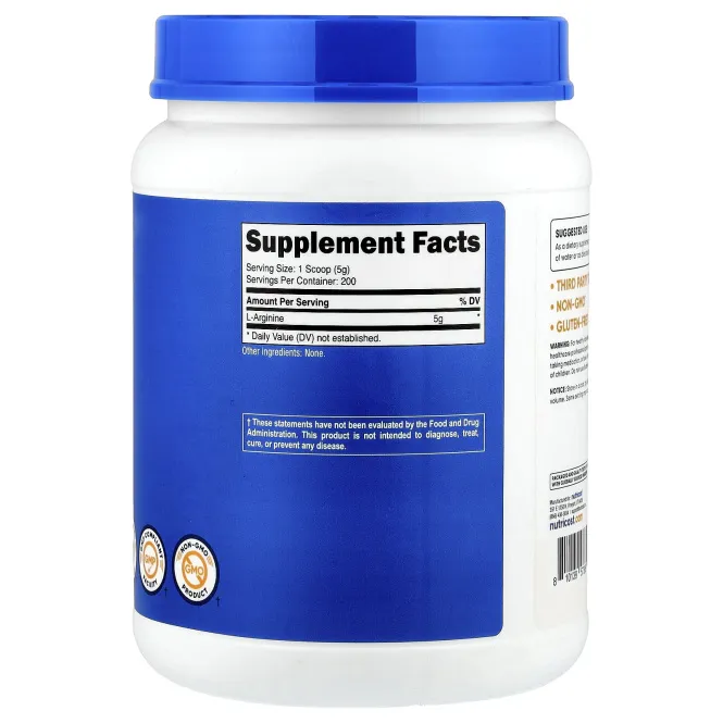 Nutricost, L-аргинин, без добавок, 1 кг (35,7 унции)
