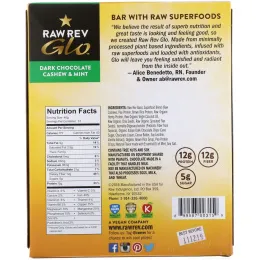 Raw Rev, Glo, темный шоколад с кешью и мятой, 12 батончиков, по 1,6 унции (46 г) каждый