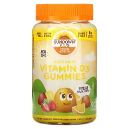 Sundown Naturals Kids, Once Daily Vitamin D3 Gummies, Natural Strawberry, Orange and Lemon, 90 Gummies