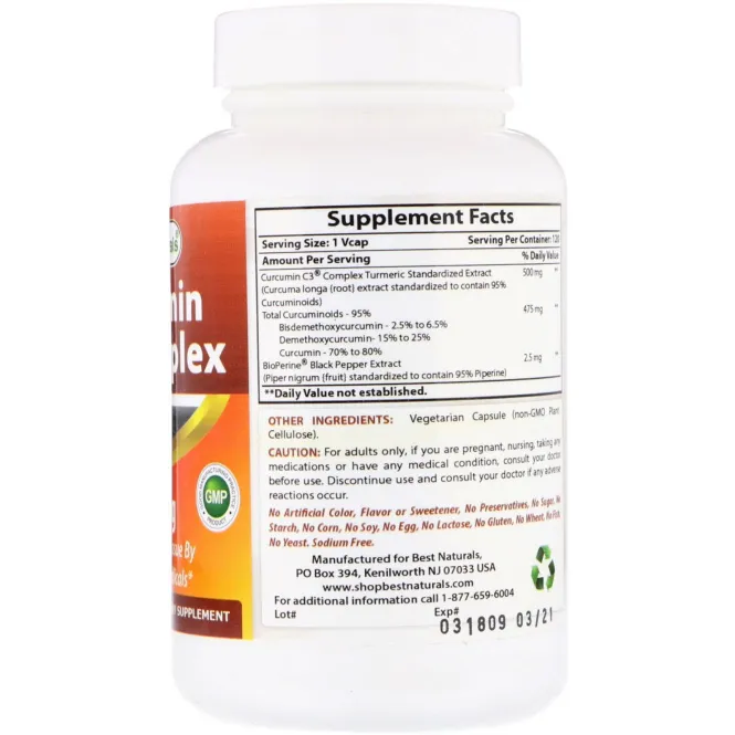 Best Naturals, Curcumin C3 Complex with Bioperine, 500 mg , 120 VCaps