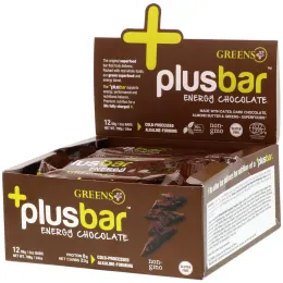 Greens Plus, PlusBar, энергетический шоколад, 12 батончиков, 2 унции (59 г) каждый