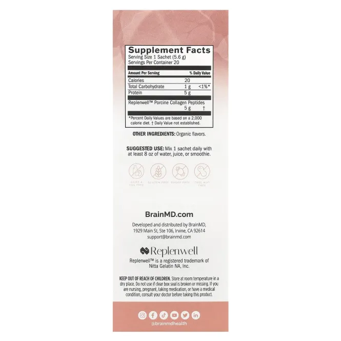 BrainMD, Smart Collagen, ванильная эссенция, 20 пакетиков по 5,6 г