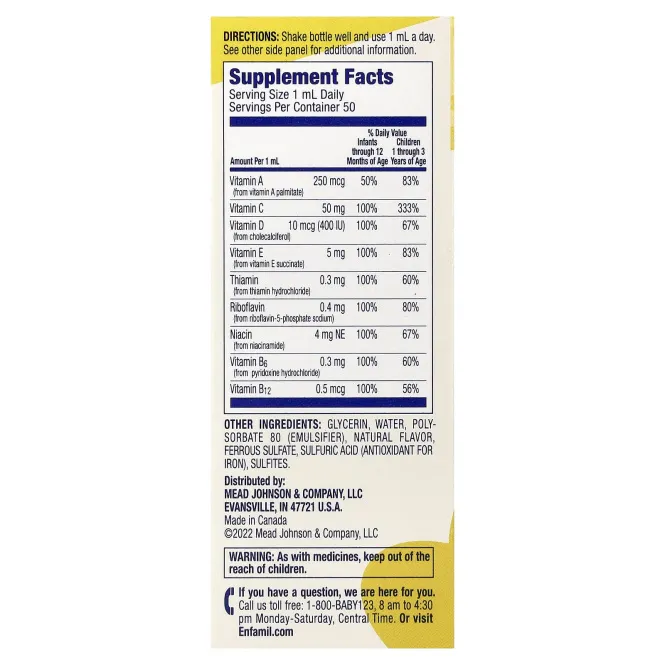 Enfamil, Poly Vi Sol®, мультивитамины в каплях, для детей 6–24 месяцев, 50 мл (1 2/3 жидк. унции)