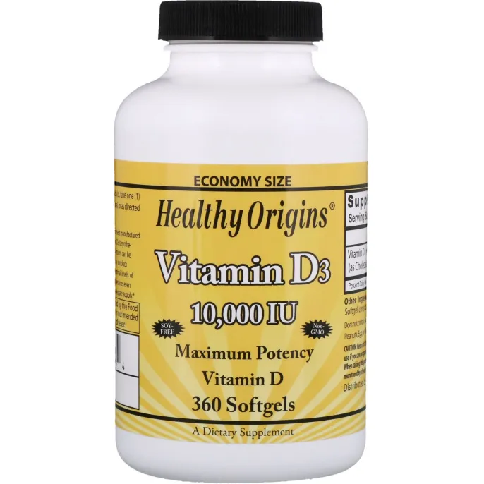 Healthy Origins Витамин D3 10000 МЕ, 360 желатиновых капсул