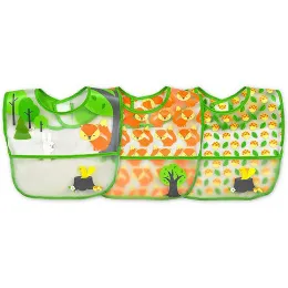 i play Inc., Green Sprouts, Wipe-Off Bib, 9-18 Months, Green Fox Set, 3 Pack