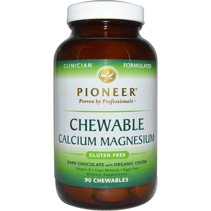 Pioneer Nutritional Formulas, Жевательный кальций и магний, с темным шоколадом, 90 жевательных таблетки на растительной основе