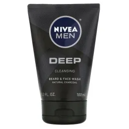 Nivea, Для мужчин, средство для мытья бороды и лица, глубокое очищение, с натуральным углем, 100 мл (3,3 жидк. унц.)