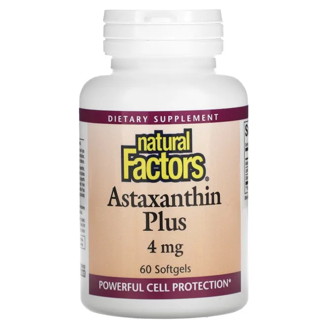 Natural Factors, Astaxanthin Plus, астаксантин, 4 мг, 60 капсул