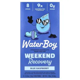 Waterboy, Weekend Recovery, смесь для приготовления напитков с электролитами для гидратации, голубая малина, 8 пакетиков по 7 г (0,25 унции)