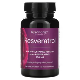 Reserveage Beauty, Ресвератрол, 4-часовое замедленное высвобождение, 500 мг, 30 растительных капсул
