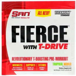 SAN Nutrition, Fierce с T-Drive, революционная предтренировочная формула с T-усилением, тропическое манго, 0,69 унции (19,637 г)
