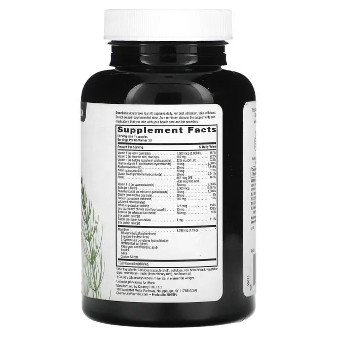 Витамины для волос Maxi Hair Country Life, 120 растительных капсул