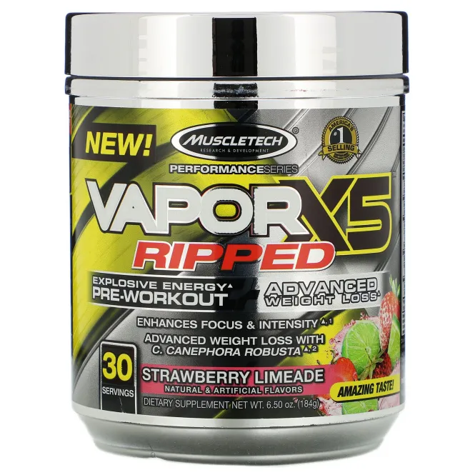 Muscletech, Performance Series, VaporX5 Ripped, клубника и сок лайма, 184 г (6,5 унции)