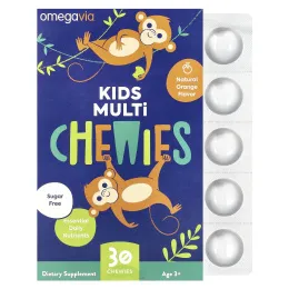 OmegaVia, Мультивитамины для детей, от 3 лет, натуральный апельсин, 30 жевательных таблеток