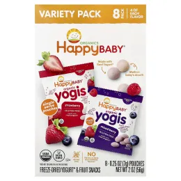 Happy Family Organics, Happy Baby®, органические йогурты, сублимированные йогурты и фруктовые снеки, для малышей, ассорти вкусов, 8 паучей по 7 г (0,25 унции)