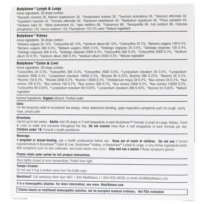 MediNatura, BodyAnew, гомеопатическое очищающее и детоксикационное средство, 3 бутылочки, каждая 1,69 ж.унц. (50 мл)