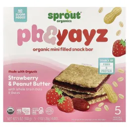 Sprout Organics, PB & Yayz, органические мини-батончики с начинкой, для детей от 2 лет, клубника и арахисовая паста, 5 батончиков по 28 г (1 унция)