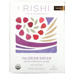 Rishi Tea, Organic Botanical Blend, Valerian Dream, Caffeine-Free, 15 Sachets, 1.05 oz (30 g)