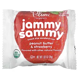 Plum Organics, Органические батончики Jammy Sammy,арахисовая паста и клубника, 5 батончиков по 29 г шт. (1.02 oz)