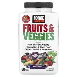 Force Factor, фрукты и овощи, ягодный вкус, 60 жевательных таблеток