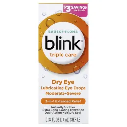 Baush+Lomb Blink, Blink® Triple Care, смазывающие глазные капли от сухости глаз, 10 мл (0,34 жидк. унции)