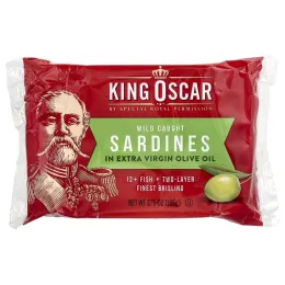 King Oscar, сардины дикого улова в нерафинированном оливковом масле высшего качества, для двух слоев, 106 г (3,75 унции)