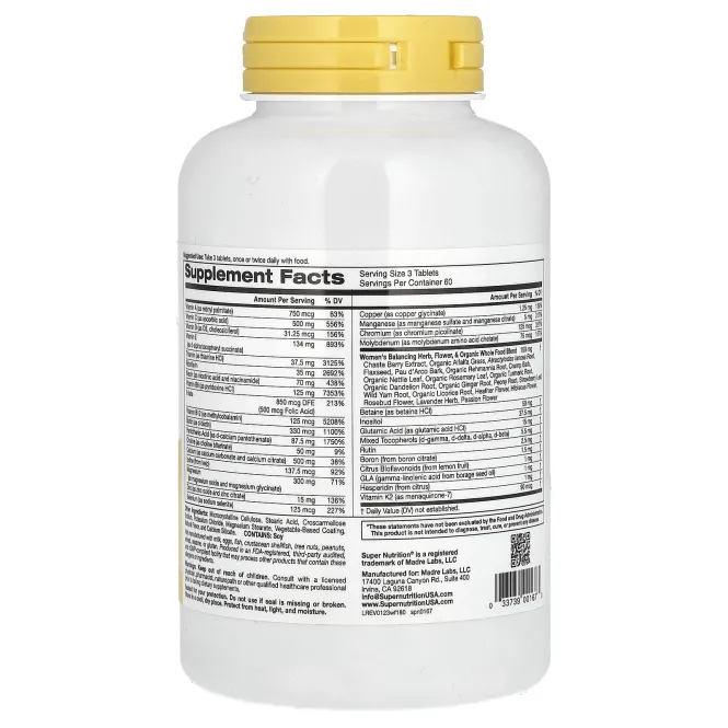 Super Nutrition, Женская смесь, не содержит железо, 180 таблеток