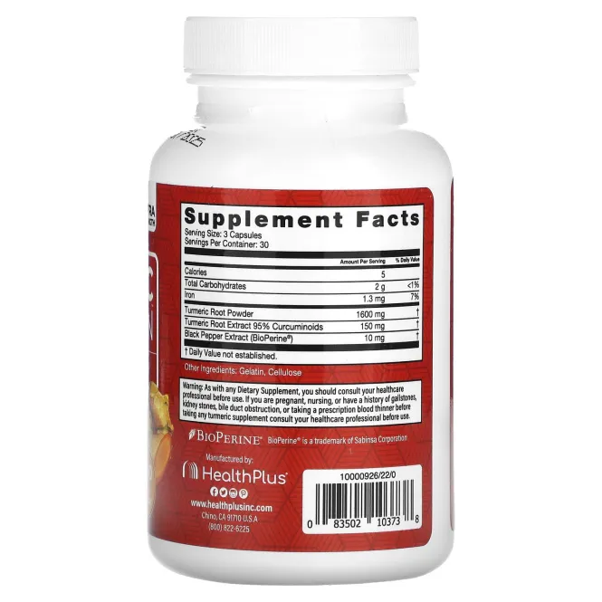 Health Plus, Turmeric Curcumin With BioPerine, Extra Strength, 90 Capsules