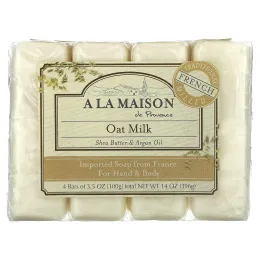 A La Maison de Provence, Мыло для рук и тела, с ароматом овсяного молочка, 4 куска, 3.5 унций (100 г) каждый