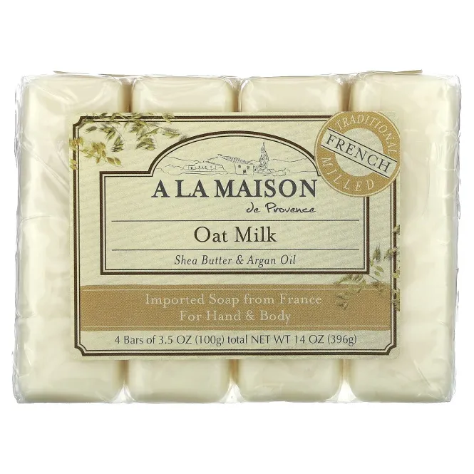 A La Maison de Provence, Мыло для рук и тела, с ароматом овсяного молочка, 4 куска, 3.5 унций (100 г) каждый