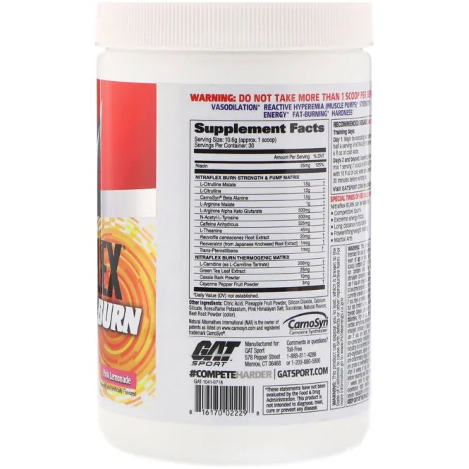 GAT, Nitraflex Burn, розовый лимонад, 11,21 унц. (318 г)