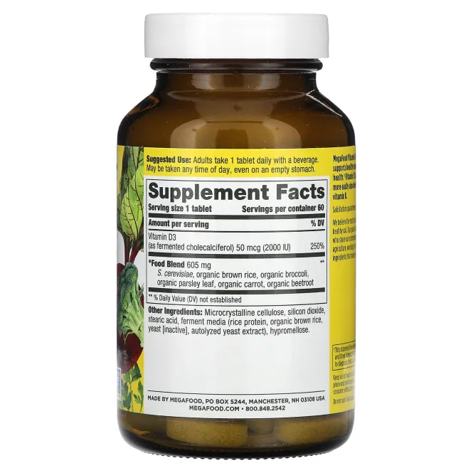 MegaFood, Витамин D3, 2000 МЕ, 60 таблеток
