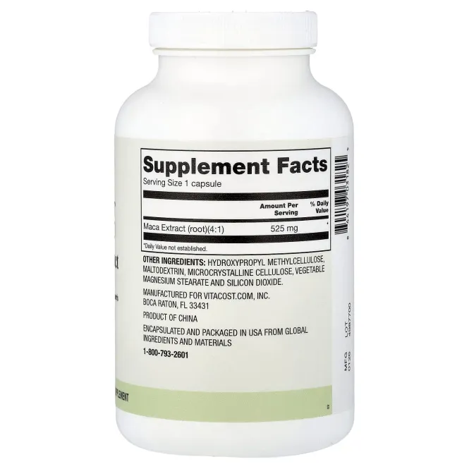 Vitacost, экстракт маки, 525 мг, 200 капсул