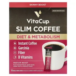 VitaCup, Растворимый кофе Slim, средней обжарки, 10 стиков на одну порцию, 3,7 г (0,13 унции)