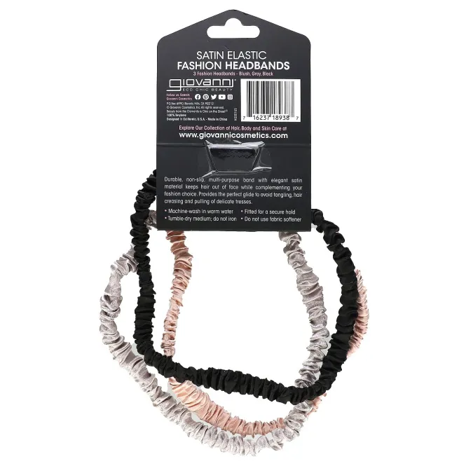 Giovanni, эластичные сатиновые модные повязки, пудровая, серая, черная, 3 шт.