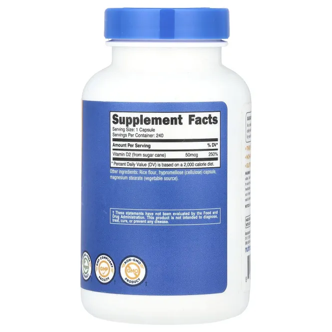 Nutricost, Витамин D2, 50 мкг (2000 МЕ), 240 капсул