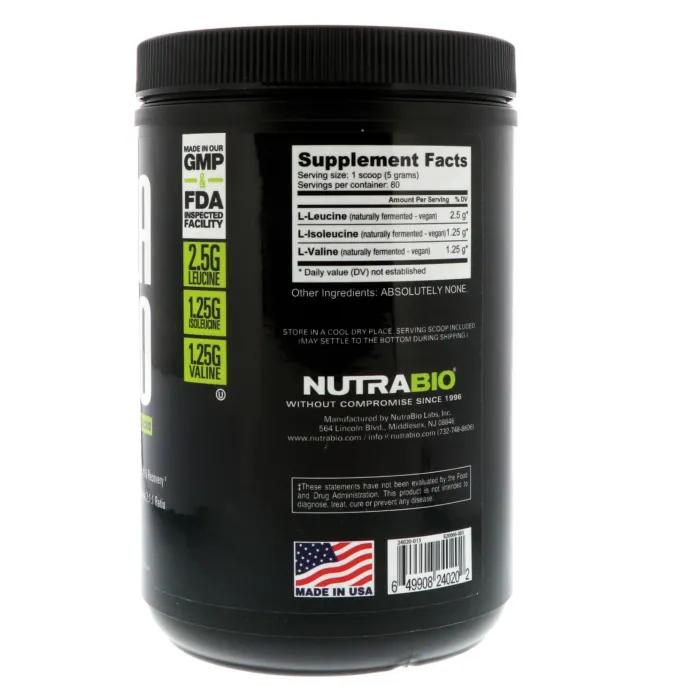 NutraBio Labs, BCAA 5000, Необработанный продукт без вкусовых добавок, 0,9 фунта (400 г)