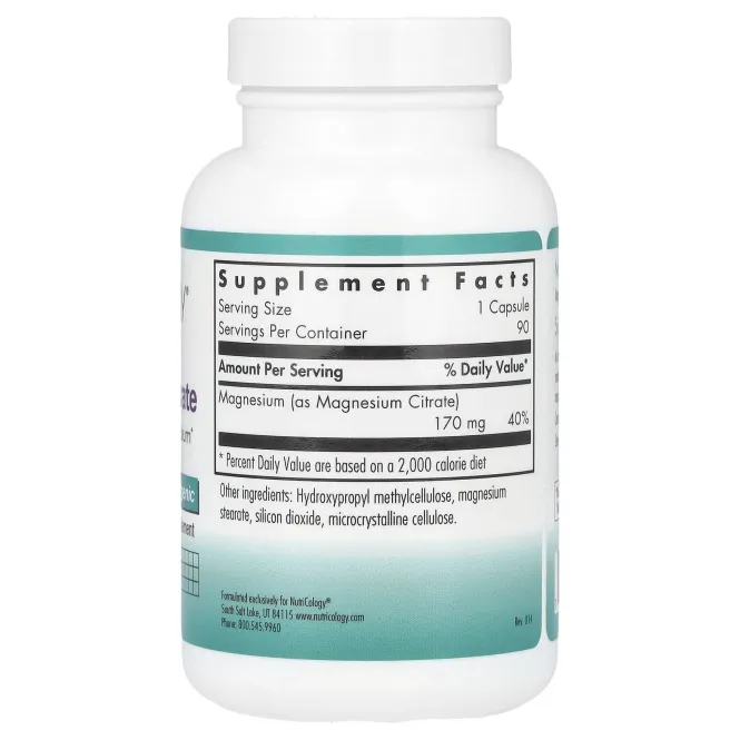 Nutricology, Цитрат магния, 90 растительных капсул