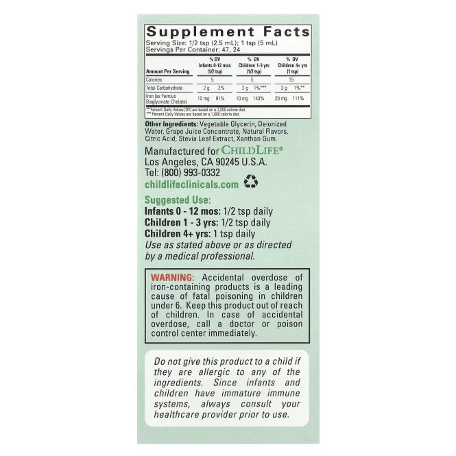 Childlife Clinicals, жидкое железо, с натуральным ягодным вкусом, 118 мл (4 жидк. унции)