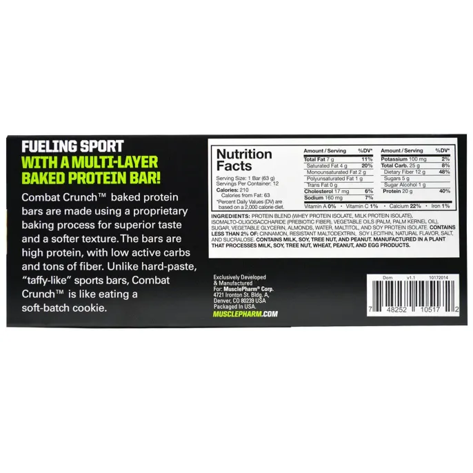 MusclePharm, Combat Crunch, корица, 12 батончиков, 63 г каждый
