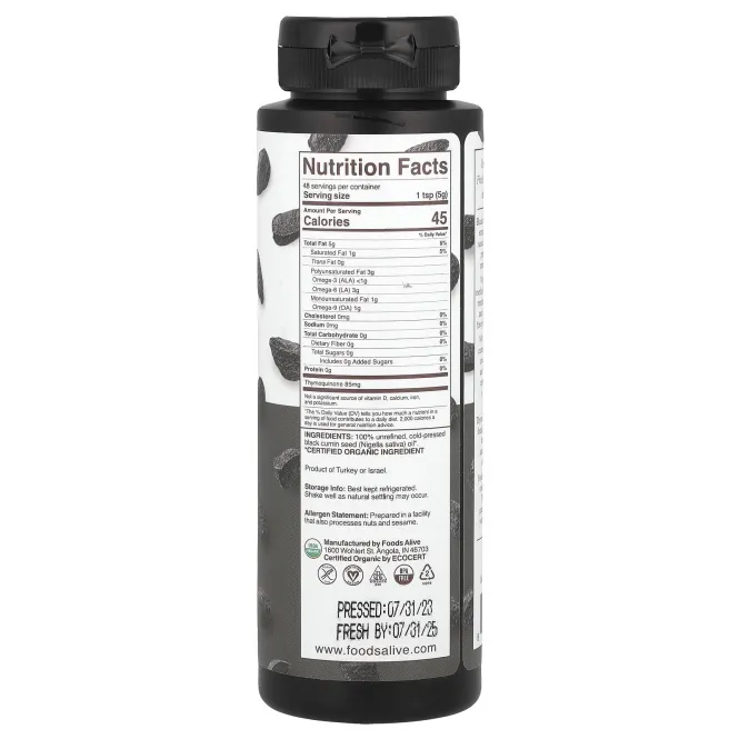 Foods Alive, Ремесленное масло черного тмина холодного отжима, 236 мл