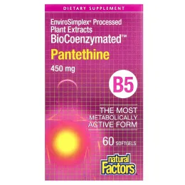 Natural Factors, BioCoenzymated, B5, пантетин, 450 мг, 60 капсул