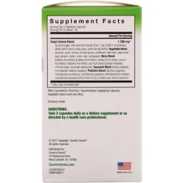 Country Farms, Super Greens, Whole Food Supplement, 60 Vegetable Capsules
