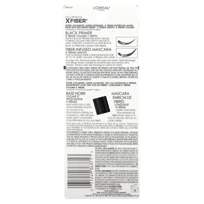 L'Oreal, Тушь для ресниц Voluminous X Fiber, оттенок 213 угольно-черный, 13 мл